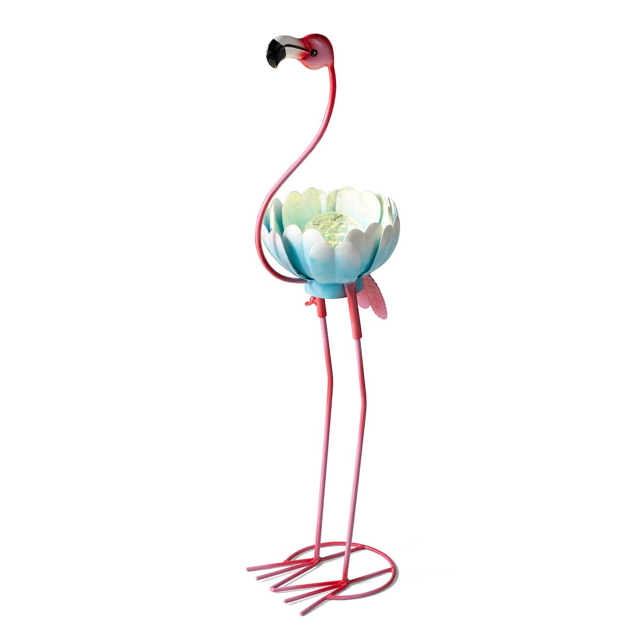 Glitzhome® 26.25" Metal Solar Standing Flamingo Garden Statue